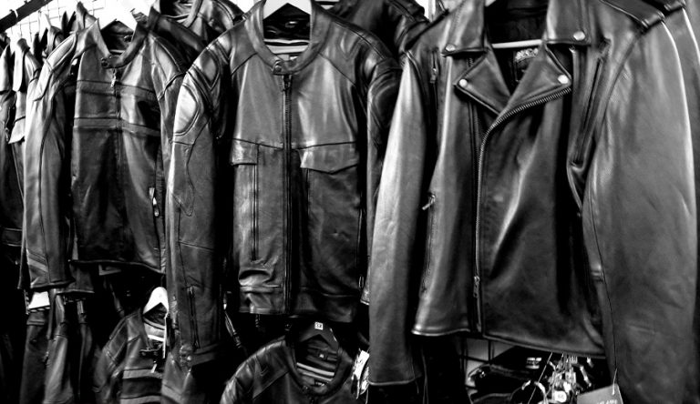 a rack of leather jackets